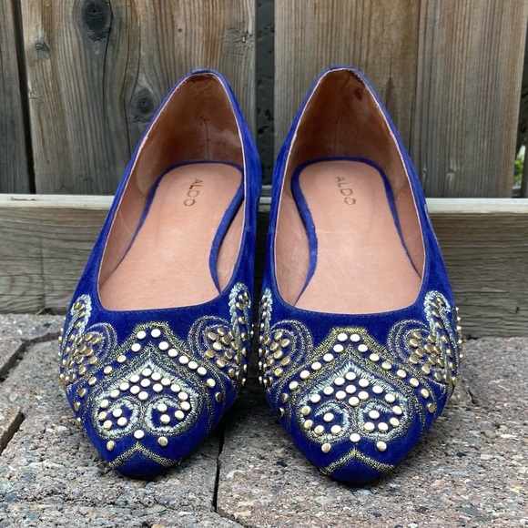 Aldo women royal blue with rhinestone pointed toe flats. Size 8,5/39. Used. - Picture 2 of 8
